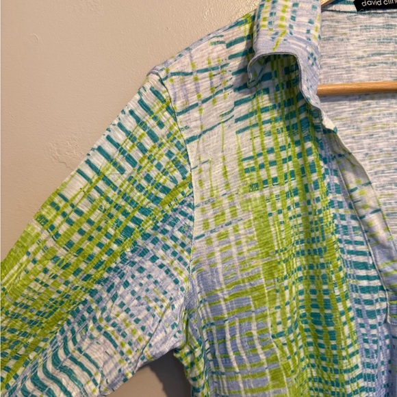 David Cline Crushed 3/4 Sleeve Lime Polo Dress Lightweight Flowy Boho Colorful L - Picture 5 of 13